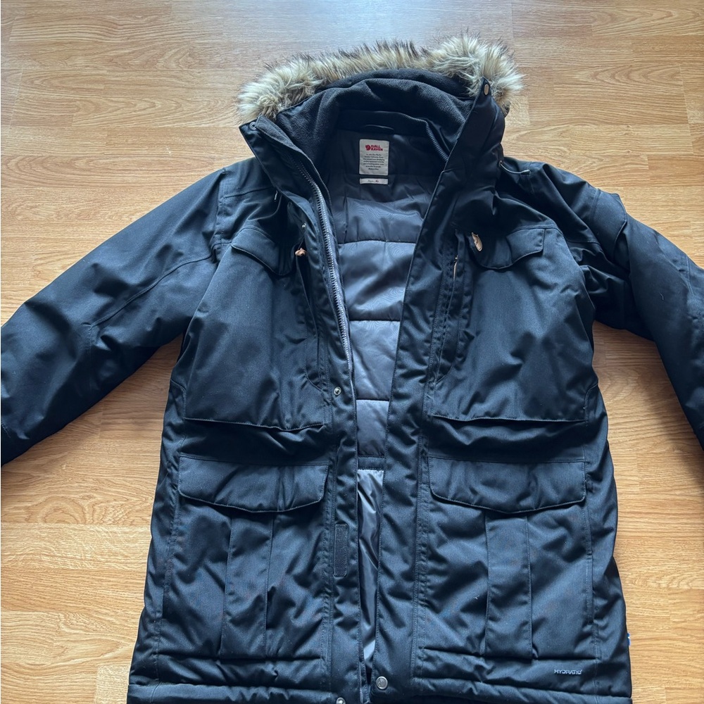 Black Winter Coat with Faux Fur Hood